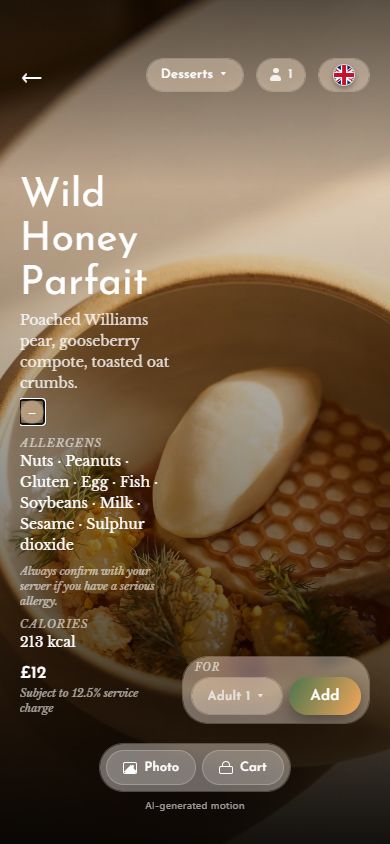 Wild Honey Parfait in Cravd with restaurant-confirmed allergens and calories expanded